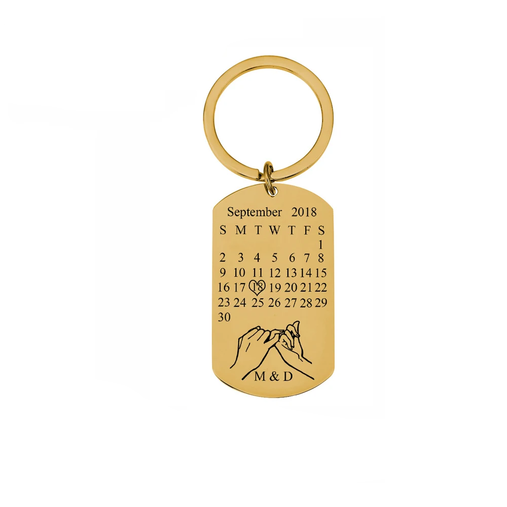 Personalized Rectangle Calendar Keychain Date and Initials of Names