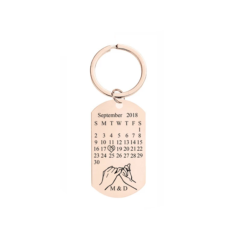 Personalized Rectangle Calendar Keychain Date and Initials of Names