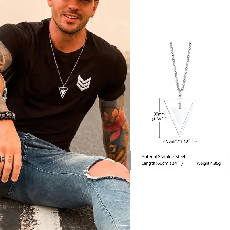 Elegant Geometric Triangle Male Necklace