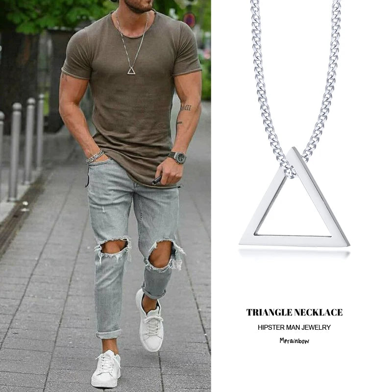 Elegant Geometric Triangle Male Necklace