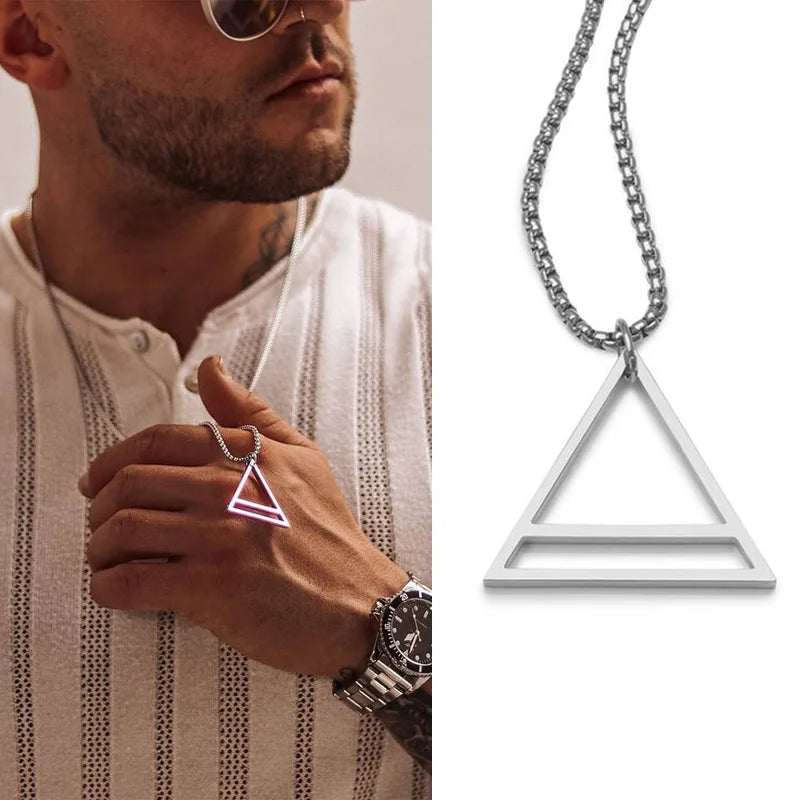 Elegant Geometric Triangle Male Necklace