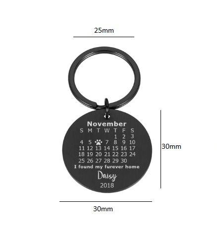 Custom Round Pet Calendar Date Keychain With Name