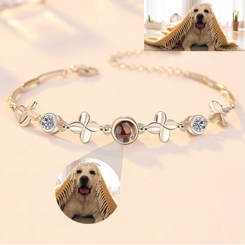 Pulseira Com A Foto Do Seu Pet Personalizado Redonda e Folha - HAS SHOP