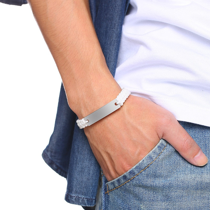 Pulseira Masculina Personalizadas Com Nomes ou Frases Ajustável - HAS SHOP