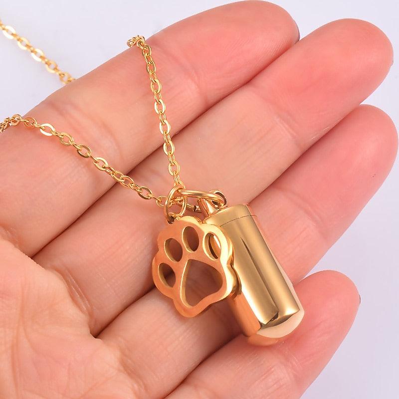 Colar Pingente Urna Para Cinzas Pet Personalizado Cilindro E Pata - HAS SHOP