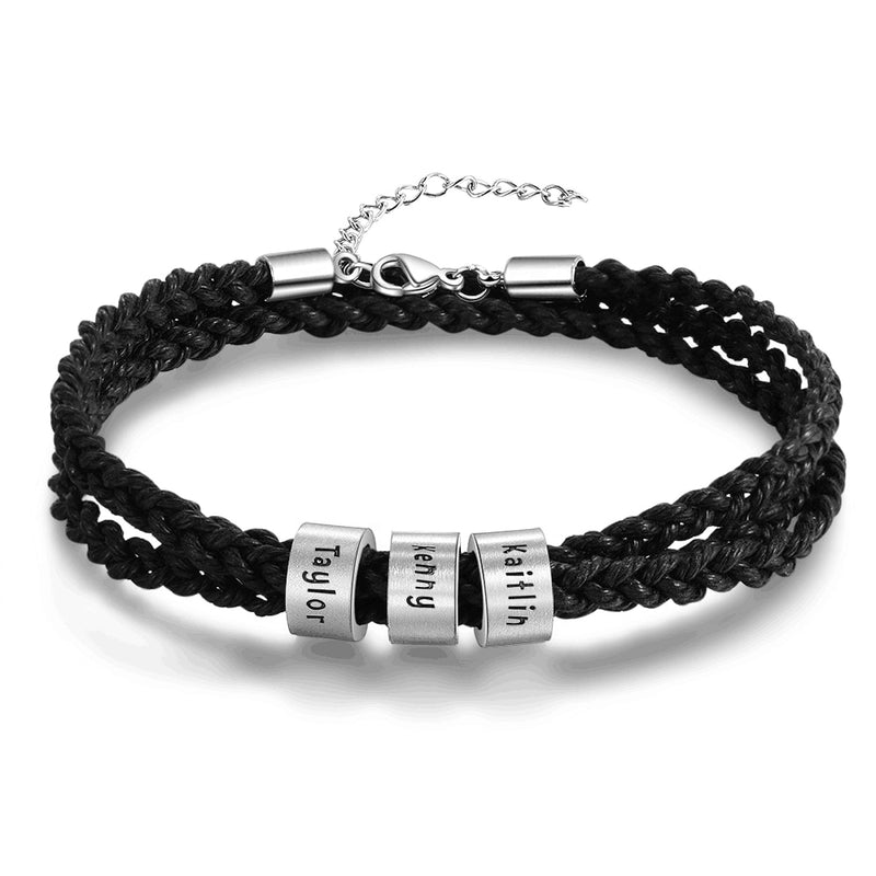 Pulseira Masculina De Couro Com Nomes Ajustável Personalizados - HAS SHOP