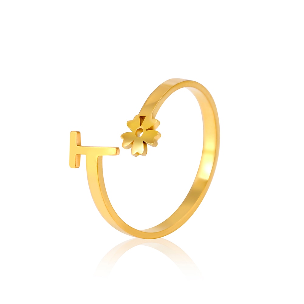 Stainless Steel Flower 26 Alphabet Open Ring for Women A-Z Initial Name Ring 2022 New Fashion Jewelry for Birthday Gift - HAS SHOP