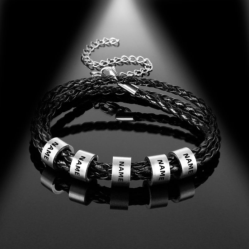 Pulseira Masculina De Couro Com Nomes Ajustável Personalizados - HAS SHOP