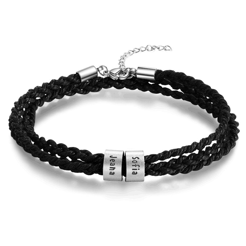 Pulseira Masculina De Couro Com Nomes Ajustável Personalizados - HAS SHOP