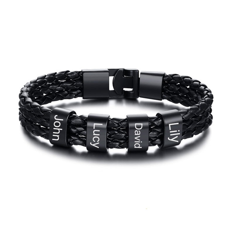 Pulseira De Couro Masculino Com Nomes Personalizados - HAS SHOP