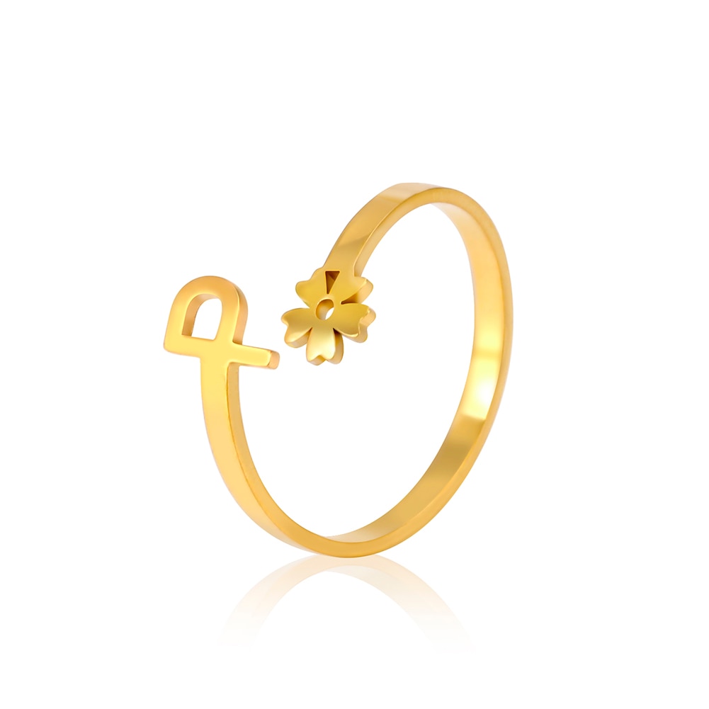 Stainless Steel Flower 26 Alphabet Open Ring for Women A-Z Initial Name Ring 2022 New Fashion Jewelry for Birthday Gift - HAS SHOP