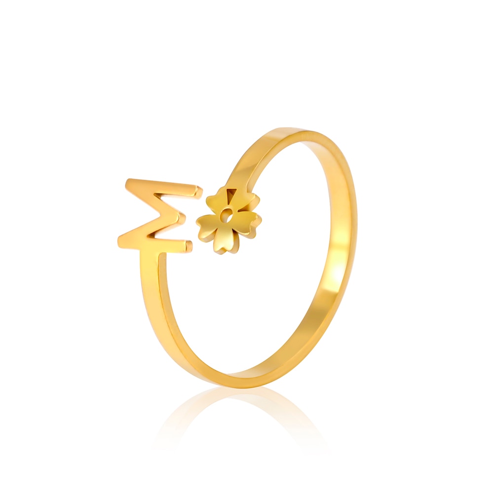 Stainless Steel Flower 26 Alphabet Open Ring for Women A-Z Initial Name Ring 2022 New Fashion Jewelry for Birthday Gift - HAS SHOP