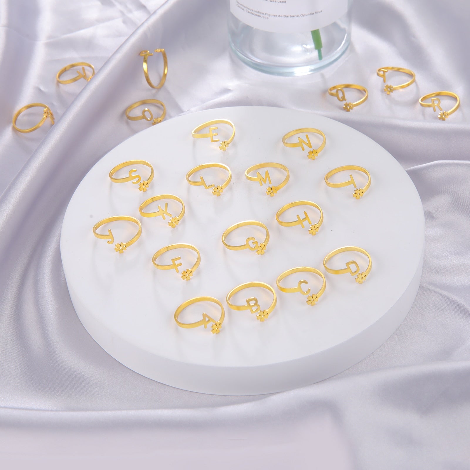 Stainless Steel Flower 26 Alphabet Open Ring for Women A-Z Initial Name Ring 2022 New Fashion Jewelry for Birthday Gift - HAS SHOP