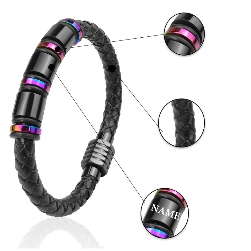 Pulseira De Couro Masculina Com Até 3 Nomes Personalizados - HAS SHOP