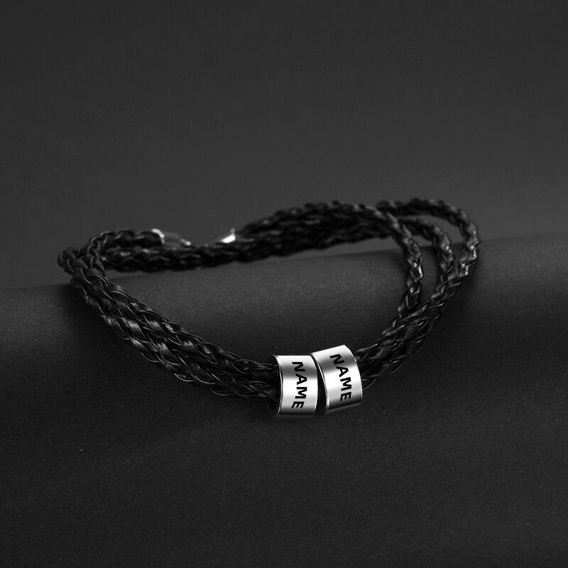 Pulseira Masculina De Couro Com Nomes Ajustável Personalizados - HAS SHOP