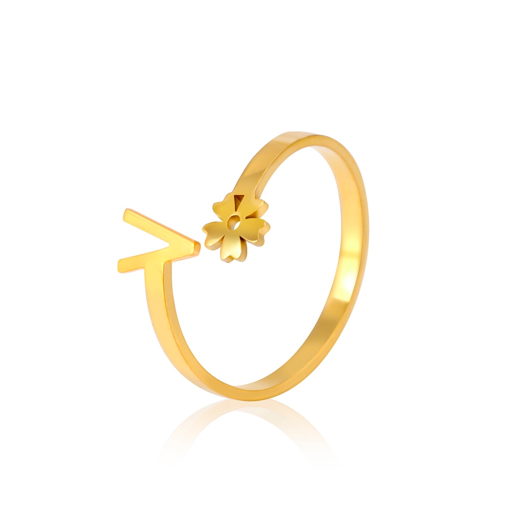 Stainless Steel Flower 26 Alphabet Open Ring for Women A-Z Initial Name Ring 2022 New Fashion Jewelry for Birthday Gift - HAS SHOP