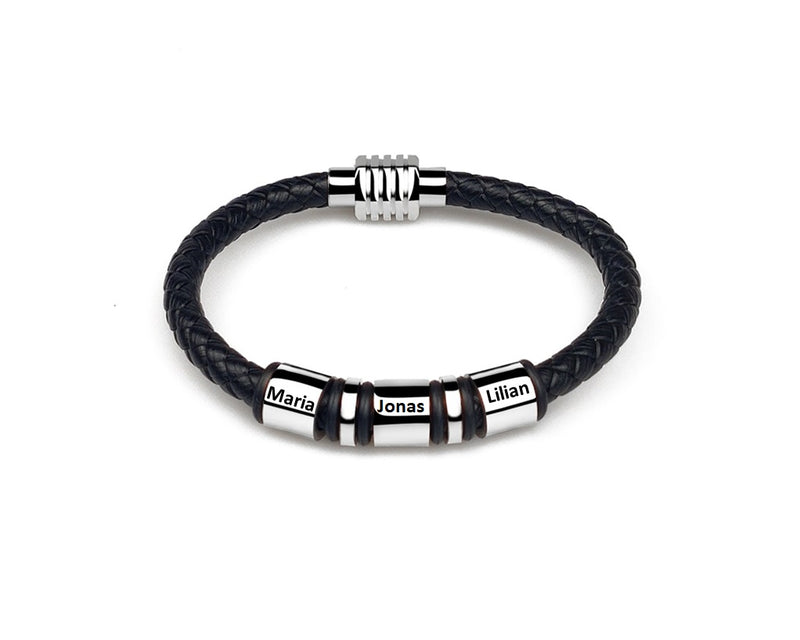 Pulseira De Couro Masculina Com Até 3 Nomes Personalizados - HAS SHOP