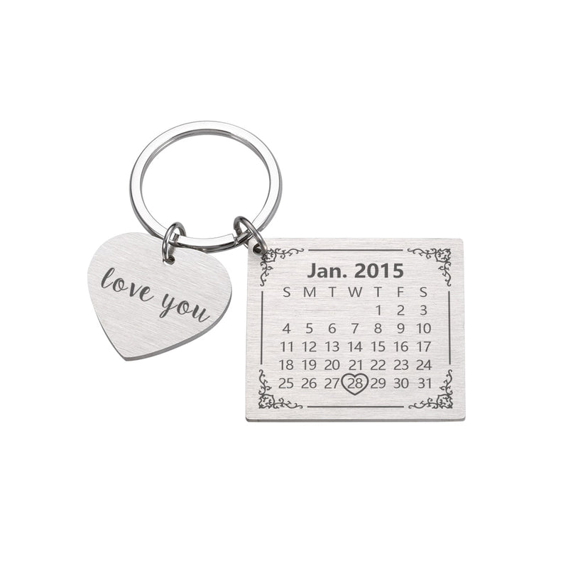 Chaveiro Calendário Data Namoro Personalizado Love You Quadrado - HAS SHOP