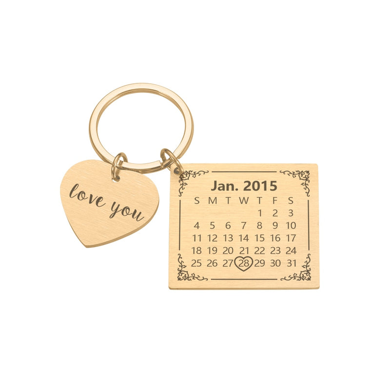 Chaveiro Calendário Data Namoro Personalizado Love You Quadrado - HAS SHOP