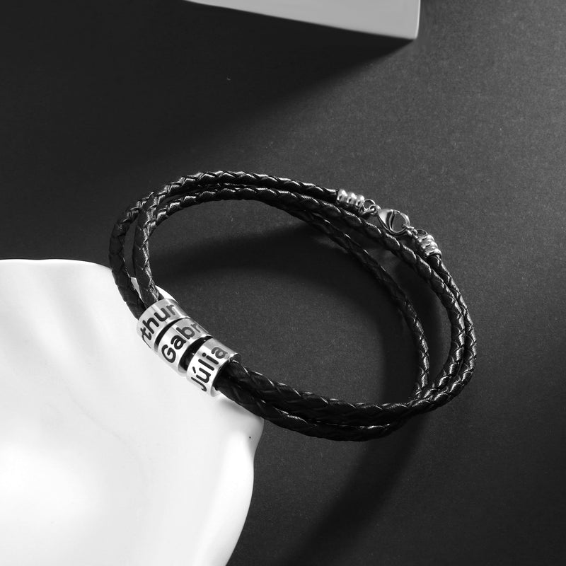 Pulseira Masculina De Couro Com Nomes Personalizados - HAS SHOP