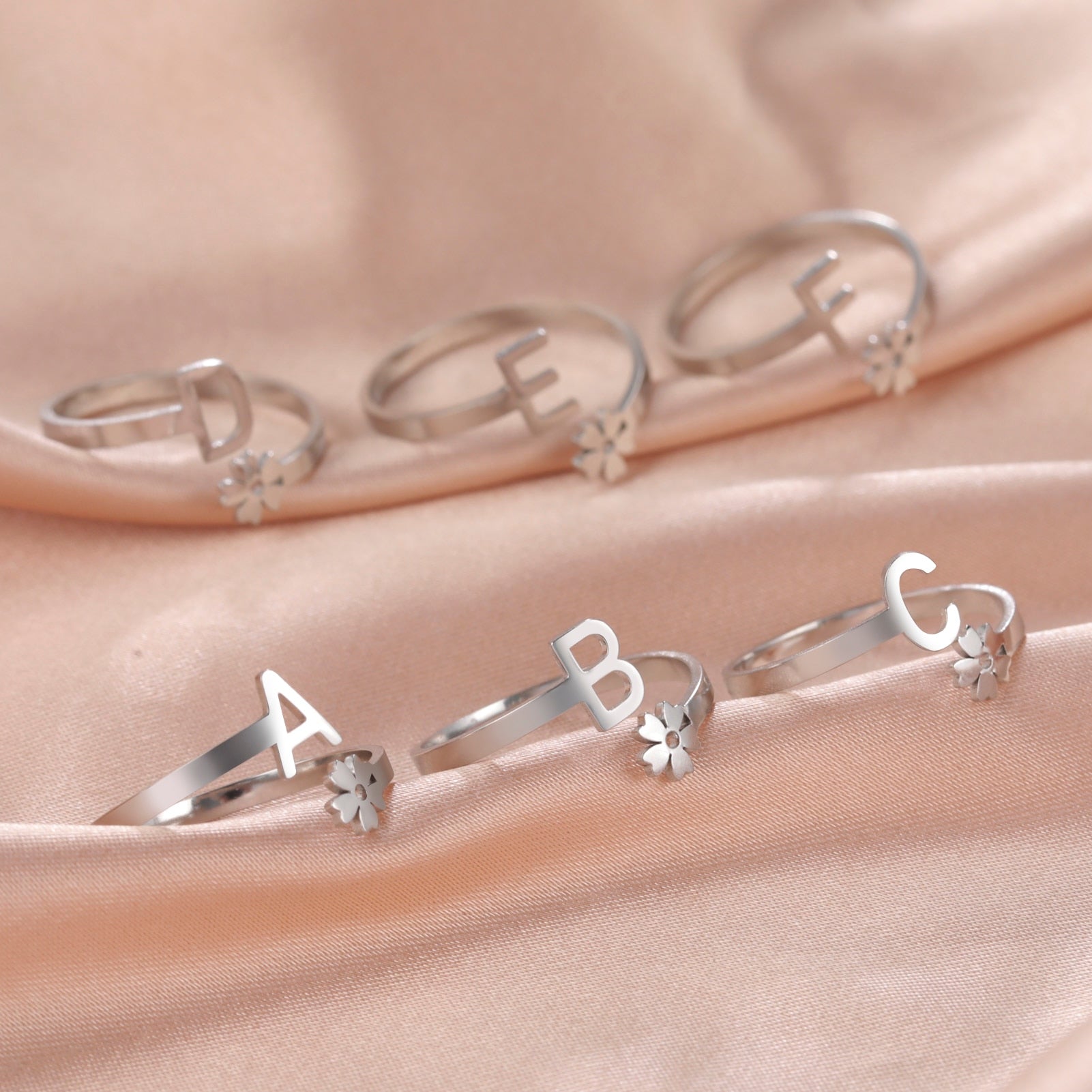 Stainless Steel Flower 26 Alphabet Open Ring for Women A-Z Initial Name Ring 2022 New Fashion Jewelry for Birthday Gift - HAS SHOP